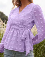 Athena |  Langärmelige Bluse mit V-Ausschnitt aus Spitze in Lila