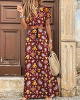 Sadera  | Blumiges Maxikleid für Frauen in Burgundisch