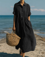 Janny – Elegantes Fließendes Baumwoll Shirtkleid in Schwarz