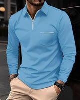 Florent - Herren-Langarm-Polo mit Zipper in Hellblau