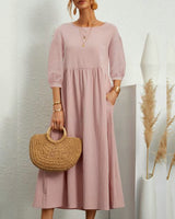 Midikleid mit Rundhalsausschnitt & Laternenärmeln – Selina in Rosa