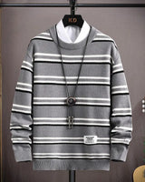 Pinet - Moderner Pullover Herren Weichgestrickt für Herbst und Winter Vielseitig und Gemütlich in Grau gestreift