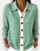 Kerana - Gestreifter Strickcardigan Mit Knöpfen in Grün