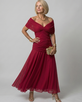 Calen | Off-Shoulder Midi-Kleid in Rot