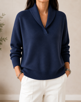Samilla – Langarmpullover Mit V-ausschnitt in Marineblau