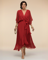 Harshani - Lappen Kleid Mit V-Ausschnitt in Burgund