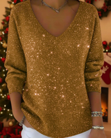 Falyn – Eleganter Pullover Mit V-Ausschnitt Und Glitzer in Gold