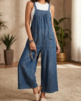Solmira | Lässiger Denim-Jumpsuit mit Trägern in Dunkelblau