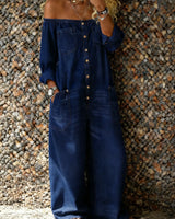 Verity - Schulterfreier Soft-Touch-Jumpsuit in Dunkelblau
