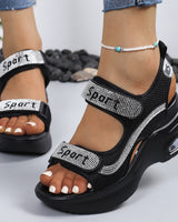 Schicke orthopädische Plattform-Sandalen für Damen, verziert mit Kristallen in Schwarz