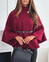 Damen Cape mit Gürtel und weitem Schnitt in Weinrot