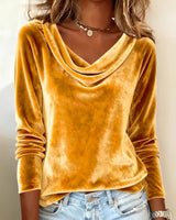Ghania - Lässiges Langarm T-Shirt Mit V-ausschnitt in Golden