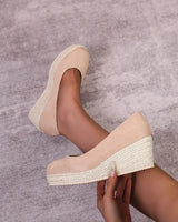 Damen Plateauschuhe mit geflochtener Sohle im Espadrille-Stil - Élodie in Aprikose