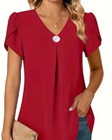Thilakshi - Kurzärmelige Bluse Mit Rüschen Und Einem Knopf in Rot