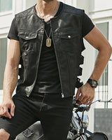 Herrenweste aus Kunstleder im Bikerstil - Ernesto in Schwarz