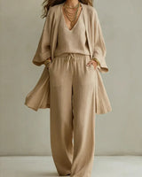 Tullia - Fließendes dreiteiliges Set in Khaki