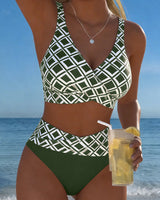 Chelvi - Eleganter Zweiteiliger Bikini mit Rautenmuster in Grün
