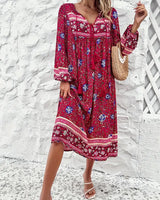 Saskia - Bequemes Kleid mit Blumenmuster und langen Ärmeln in Rot