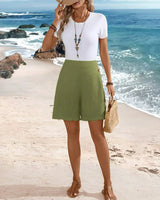Marlene | Elastischer Bund Shorts in Grün