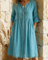 Harlow - Premium-Leinen-Midikleid in Blau