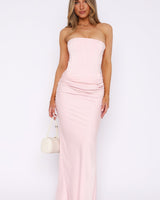 JANINE | Chic Bandeau-Maxikleid mit Korsett-Rücken in Rosa