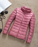 Kerstin | Damen Modische Glänzende Kurze Winterjacke in Rosa