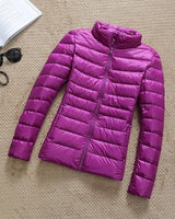Kerstin | Damen Modische Glänzende Kurze Winterjacke in Lila
