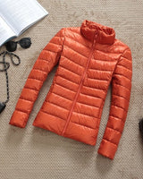 Kerstin | Damen Modische Glänzende Kurze Winterjacke in Orange