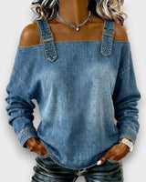 Elama | Off-Shoulder Denim Top in Blau