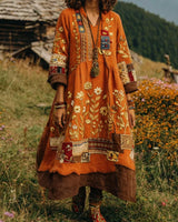 Eresha - Lässiges Langarm Kleid Mit Blumenmuster in Orange