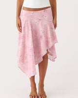 Damen Halbrock mit hoher Taille und asymmetrischem Schnitt in Rosa