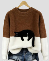 Luna | Damenpullover mit Katzenmotiv in Braun