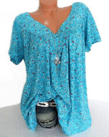 Sarita – Kurzärmelige Bluse Mit Blumenmuster in Blau