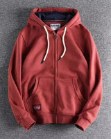 Max | Herren Zip-Hoodie Fleece Kapuzenpullover Casual in Ziegelrot