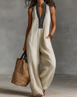 Hannelore | Damen Ärmelloser Jumpsuit Leinen Stickerei – Leinen Overall Stickerei 2026 in Foto Farbe