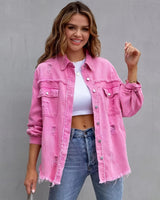 Serdia | Zerrissene Denimjacke in Übergröße in Rosa