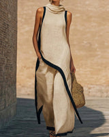 Maranta - Set aus asymmetrischer Tunika und Wide-Leg-Hose in Khaki