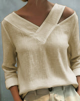 Makeeta – Elegantes Oberteil Mit V-Ausschnitt Und Trägern in Beige