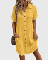 Locker geschnittenes Sommerkleid mit Knopfleiste – Midikleid Kurzarm Polokleid in Yellow