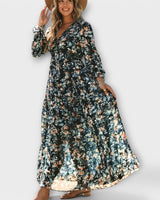 Lukrecija - Maxi Kleid Mit Blumenmuster Und V-Ausschnitt in Dunkelgrün