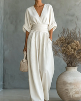 Ainslee - weicher, weit geschnittener Jumpsuit in Weiß