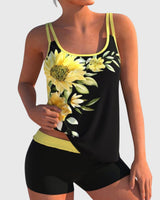 Flor | Blumen-Tankini mit Shorts, mit flachem Bauch-Effekt in Gelb