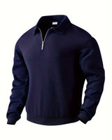 Finn | Geometrisches Design Vintage Reißverschluss Pullover in Marineblau