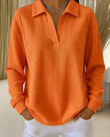 Nastya - Elegantes Hemd Mit Waffelmuster Und Polokragen in Orange