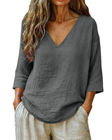 Rhianna - Elegante Bluse mit V-Ausschnitt in Dunkelgrau