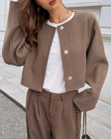 Kurze Damen-Wolljacke - Sabrina in Hellbraun