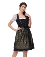 Damen Traditionell Bayerisches Oktoberfest Dirndl Kleid - Johanna in Schwarz/Grau