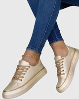 Anna | Damen Frühlings Lässige Samt Schnürsneaker in Gold