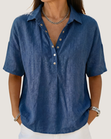 Zoé | Atmungsaktive Baumwollbluse in Blau