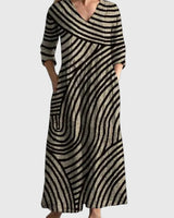Fiona | Anmutiges Midi-Kleid mit Fließendem Design in Gold - Schwarz